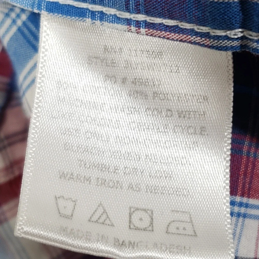 Levi's Pearl Snap Shirt Mens XL Red Blue Plaid Western Short Sleeve Standard Fit